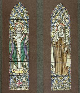 Design para vitrais representando St. Patrick e St. Bridget na Capela dos Santos escoceses em Fort Augustus Abbey, Loch Ness, 1919